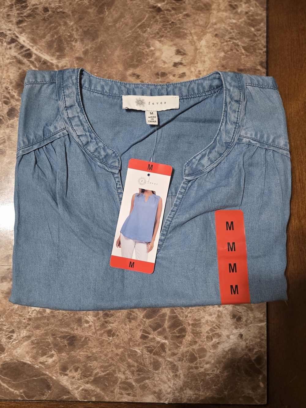 Fever Women's Light Blue Denim Sleeveless Top